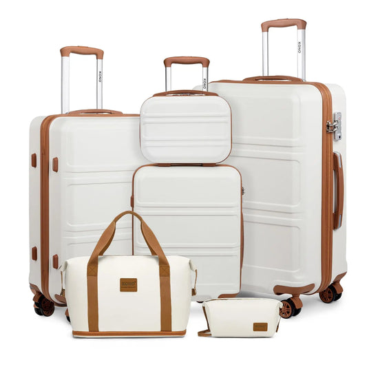 Kono 6-Piece Luggage Set, Lightweight ABS Hard Shell with TSA Lock, 20" 24" 28" Suitcases, Beauty Case, Duffel & Toiletry