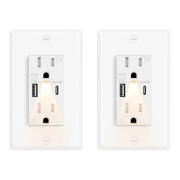 LED Night Light Outlet with 24W USB C+A Fast Charging, 4.8A, On/Off Switch