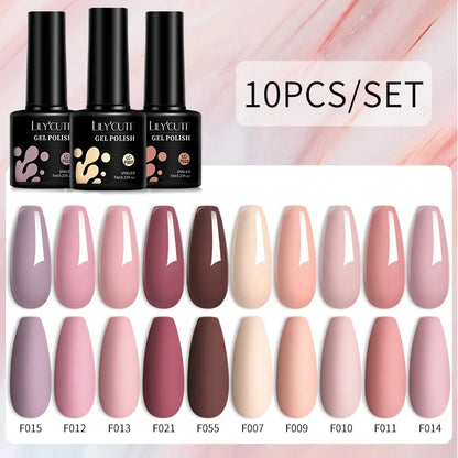 LILYCUTE 10PCS/Set Набір гель-лаків для нігтів Рожевий фіолетовий гель для нігтів Напівперманентний УФ світлодіодний лак Nail Art Design Soak Off Набір гелів для нігтів