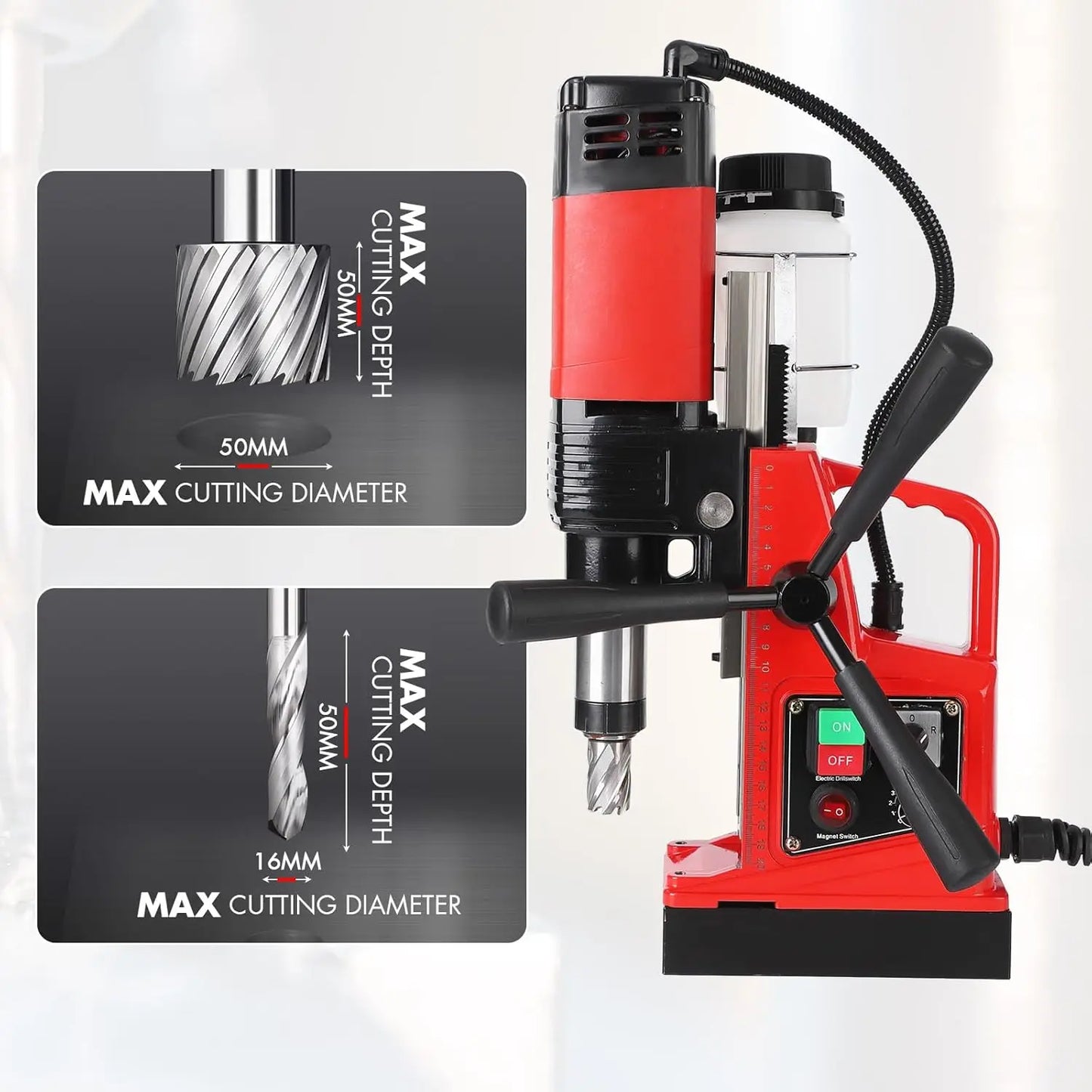 Magnetic Drill Press 110V, 2 Inch Boring Diameter, 1400W, 810 RPM, 6Pcs Drill Bits, 40 Dual Track, Portable Magnetic Drill