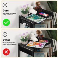 Record Player Stand with Vinyl Storage Side Table with Charging Station, 2 Tier with wheels Record Player Table for Living Room