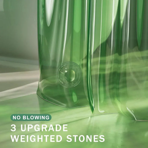 Soft Clear Green Heavy Duty Shower Curtain and Liner 2-in-1, 72x72 Luxury Plastic, 12 Rustproof Grommets & 3 Heavyweight Stones