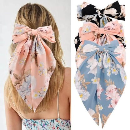 Hair Bows for Women Girls 3Pcs White Pink Black Silky Satin Large Bows Hair Clip Oversized Hair Ribbons Long Tail Big Hair Bows