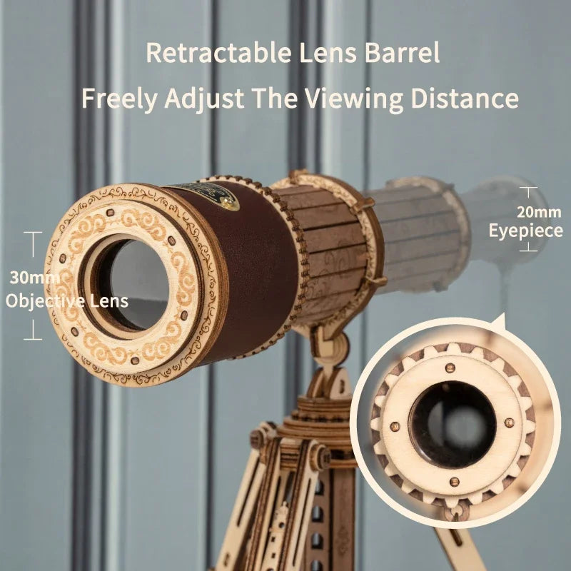 Robotime Rokr 1:1 DIY 314pcs Telescopic Monocular Telescope Wooden Model Building Kits Assembly Toy Gift for Children Adult