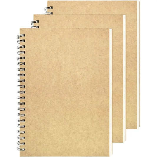 Blank Spiral Notebook, 3-Pack, Soft Cover, Sketch book, 100 Pages / 50 Sheets, 7.5 inch x 5.1 inch, 100GSM, (Brown)