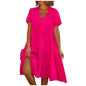 Summer European and American Plus Size Women's Skirts Loose Casual Short Sleeve Belted Elegant Large Size Dress