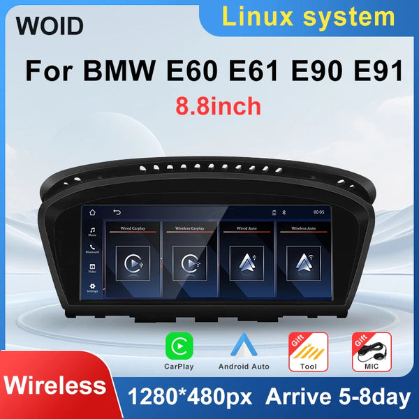 8.8"Touch Screen Display For BMW 3/5 Series E60 E61 E90 E91 CCC CIC 2005-2012Wireless Carplay Android Auto Car Multimedia Player
