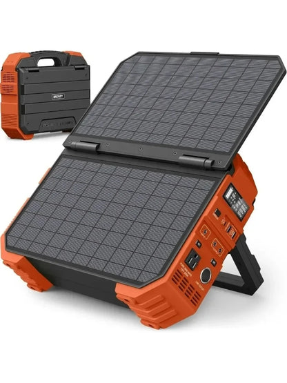 Portable Power Station with Built-in Solar Panel,614WH/192000mAh LiFePO4 Battery, 600W Solar Generator with AC/DC/USB/PD Outputs