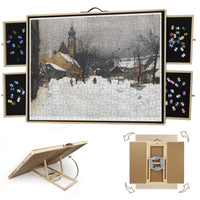1500/1000 Pcs Rotating Puzzle Board With Drawers And Cover, 28"x35"Portable Puzzle Table For Adults Portable, Spinning Puzzle