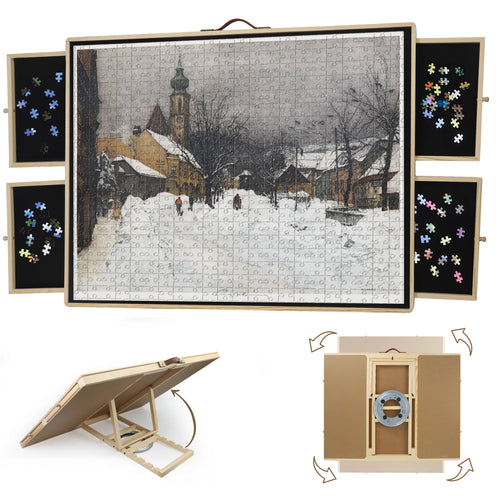 1500/1000 Pcs Rotating Puzzle Board With Drawers And Cover, 28"x35"Portable Puzzle Table For Adults Portable, Spinning Puzzle