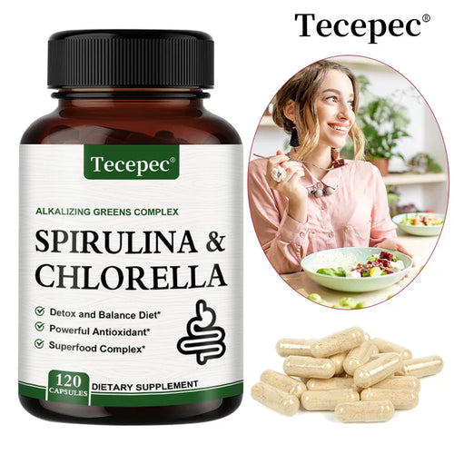 Tecepec Spirulina Chlorella Supplement - Supports Liver, Kidney and Intestinal Detoxification, Energy, Digestion, Antioxidant