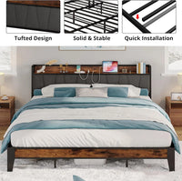 LIKIMIO Twin/Twin XL/Full/Queen/King/California King Bed Frames, Storage Headboard with Charging Station, No Box Spring Needed