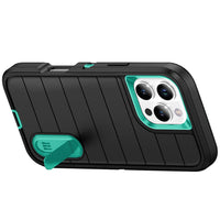 For iPhone 16/iPhone 16 Plus/iPhone 16 Pro/iPhone 16 Pro Max Case 3-Layers Heavy Duty Protective Kickstand Cover Black Green