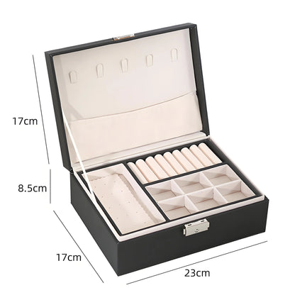 Double-Layer Wooden Jewelry Box with PU Leather Ring Box Jewelry Storage Organizer And Makeup Case Packaging