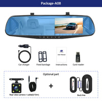E-ACE Dash Cam 4.3 Inches Car DVR Rearview Mirror Driving Recorder Dual Lens Front and Rear Camera Video Recorder Black Box