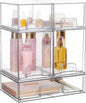 Stackable Storage Drawers Set of 5, Clear Plastic Organizer Bins for Beauty Supplies,Ideal for Vanity, Bathroom
