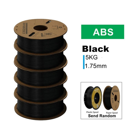 KINGROON 3D Printer Filament PLA PETG TPU ABS 5KG Bundle Black White Gray 1.75mm No bubbles Plastic 5 roll 1kg , Random Spool
