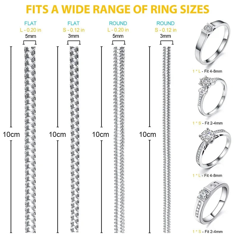 8pcs/Set Ring Size Reducer Tools Spiral Spring Based Rings Adjust Invisible Transparent Tightener Resizing Tool Jewelry Guard
