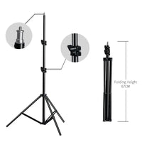 2M adjustable tripod for phones and cameras, showcasing folding height of 67cm and locking collar feature.