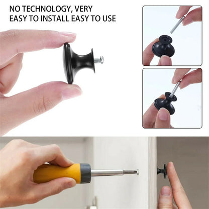10Pcs Black Cabinet Door Pull Knobs Kitchen Cupboard Drawer Handle Hardware Round High Quality  Aluminum Alloy Handles
