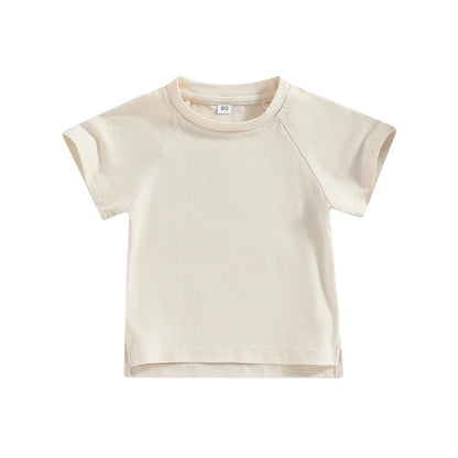 Kids Cotton Short Sleeve T-shirt Summer Casual Loose Fit Solid Color O Neck Tee for Toddler Girls and Boys