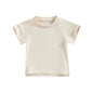 Kids Cotton Short Sleeve T-shirt Summer Casual Loose Fit Solid Color O Neck Tee for Toddler Girls and Boys