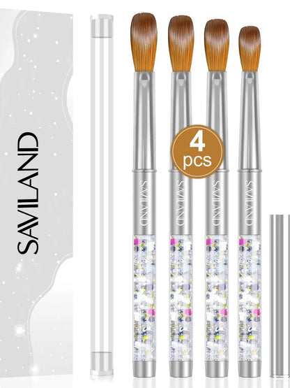 Saviland 4pcs Kolinsky Acrylic Nail Brush Set Good Quality Nail Art Mink Brush Manicure Brush Drawing Nail Art Design Beginners