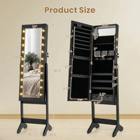 LED Mirror Jewelry Cabinet w/20 LED Lights Full-Length Mirror Adjustable Angles