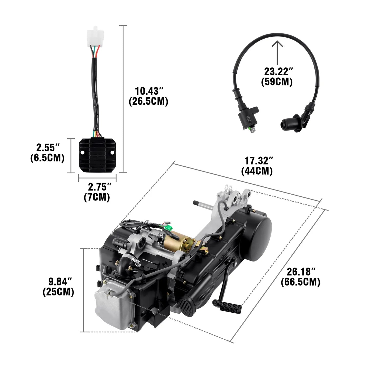 Samger Scooter 150CC 4 Stroke Engine GY6 11inch Long Shaft Air Cooling Motorcycle Go Kart Moto Motor CVT ATV Complete Engine