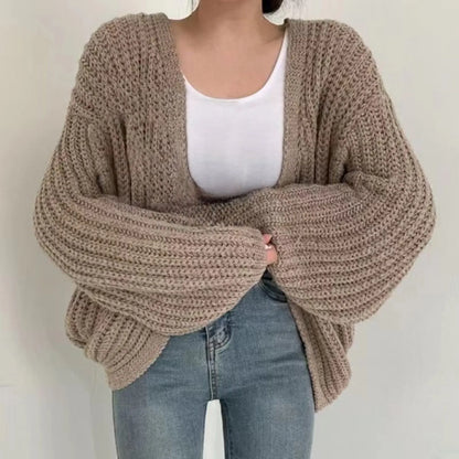 Vintage Women Cardigan Sweater Harajuku Lantern Sleeve Casual Korean Simple Fall Streetwear Tops Coat Chic Lazy Wind Sweater