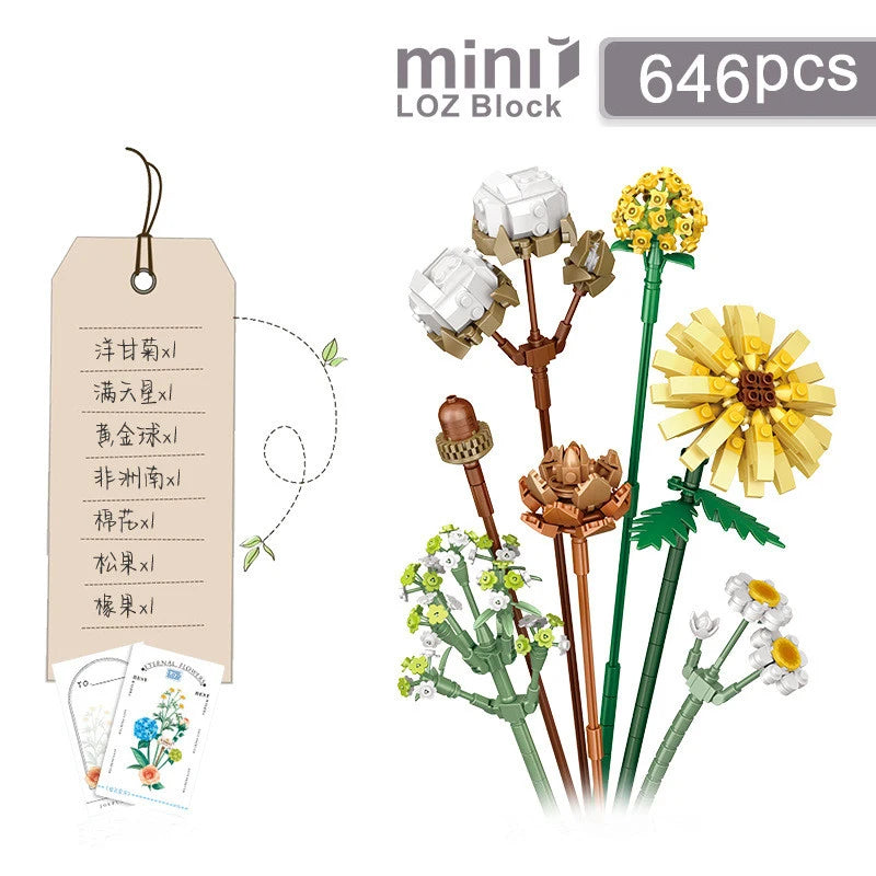 LOZ Flower Bouquet Building Blocks Kit DIY Flowers Block Toys Set Valentine's Day Rose Bricks Set Gift for Girls Friends adults