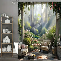 Romantic Pink Flower Shower Curtain - Water-Repellent & Durable Polyester, Lush Woven Weave Design, Complete with Hooks,