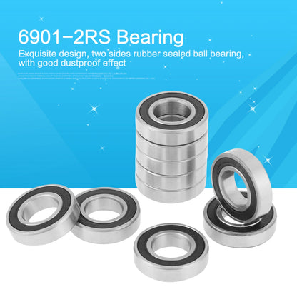 10Pcs 6901-2RS Rubber Sealed Deep Groove Ball Bearing 12x24x6mm