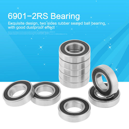 10Pcs 6901-2RS Rubber Sealed Deep Groove Ball Bearing 12x24x6mm