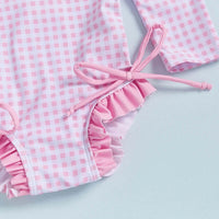 Women s Long Sleeve Rash Guard Swimsuit with Ruffle Trim and Floral Print  Bathing Suit Swim Romper for Girls