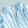 Infant Boys Girls Sun Protection Swimwear Set with Hat 2 Piece UV Rash Guard Suit Striped Zip Up Long Sleeve Crew Neck