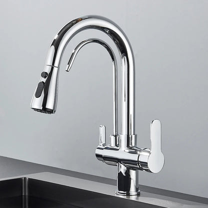 Quyanre Matte Black Filtered Crane For Kitchen Pull Out Spray 360 Rotation Water Filter Tap Three Ways Sink Mixer Kitchen Faucet