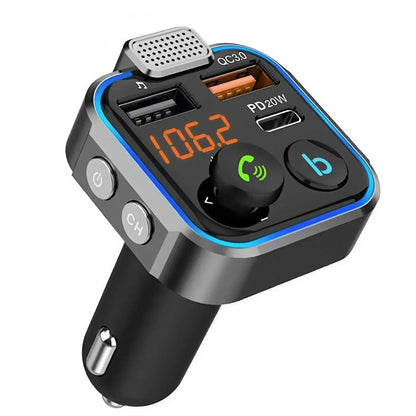 Bluetooth 5.0 FM Transmitter Car Kit - Wireless Hands-Free MP3 Player, Dual USB Quick Charger, PD 20W + QC 3.0, Car Audio Receiv