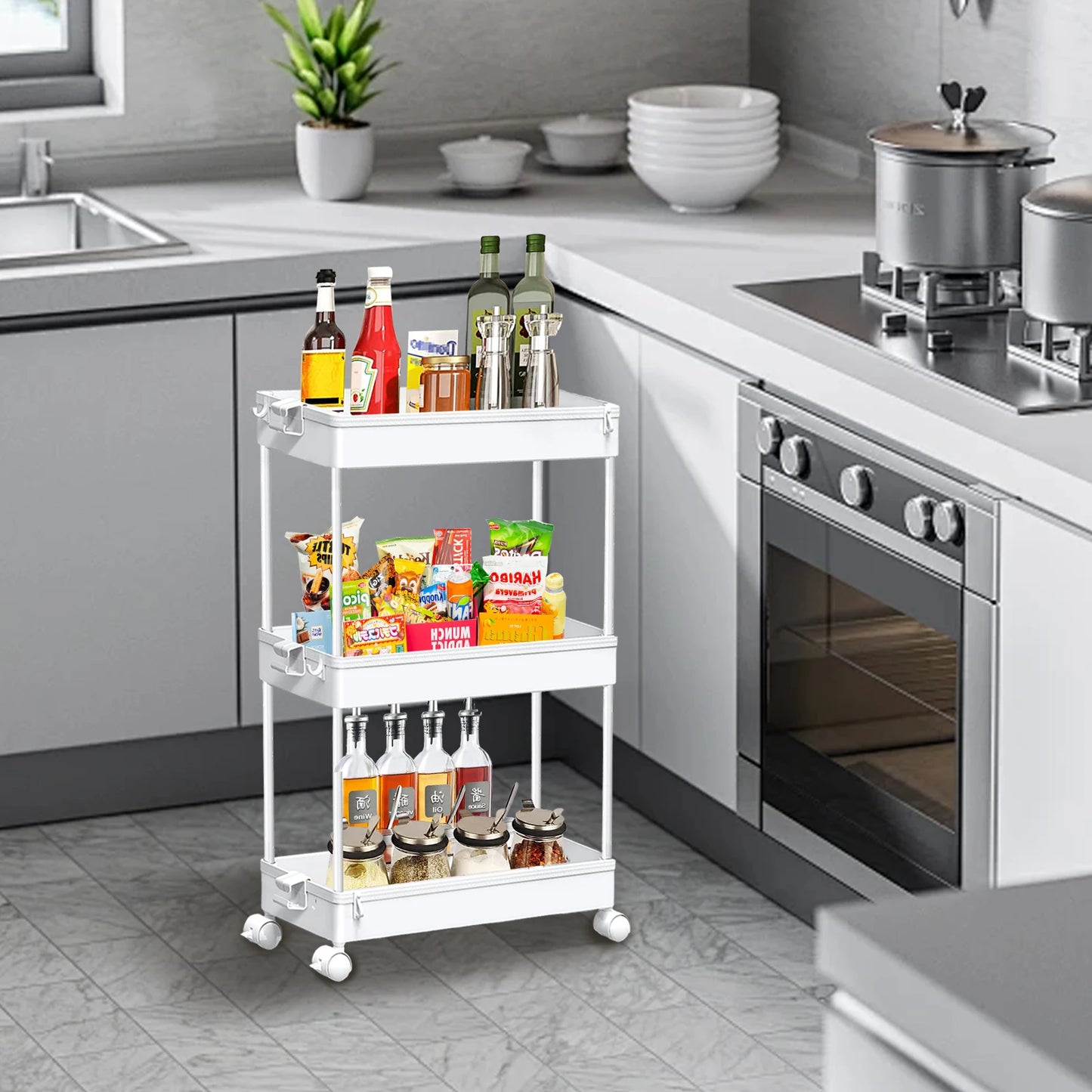 Ultra-thin Rolling Storage Car, Adjustable Three-layer Storage Car, Versatile And Easy to Install, Stable and Flexible