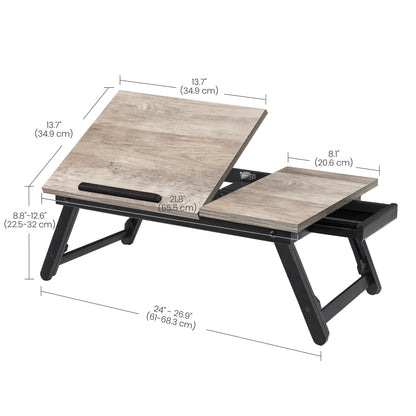 SONGMICS Laptop Desk for Bed or Sofa with Tilting Top, Breakfast Serving Tray with Folding Legs, Fits up to 15.6 Inches Screen