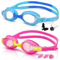 2 Pack Kids Swimming Goggles Age 3-14 Years Old Anti-fog 100% UV Protection Clear Vision No Leaking Quick Adjustable Strap