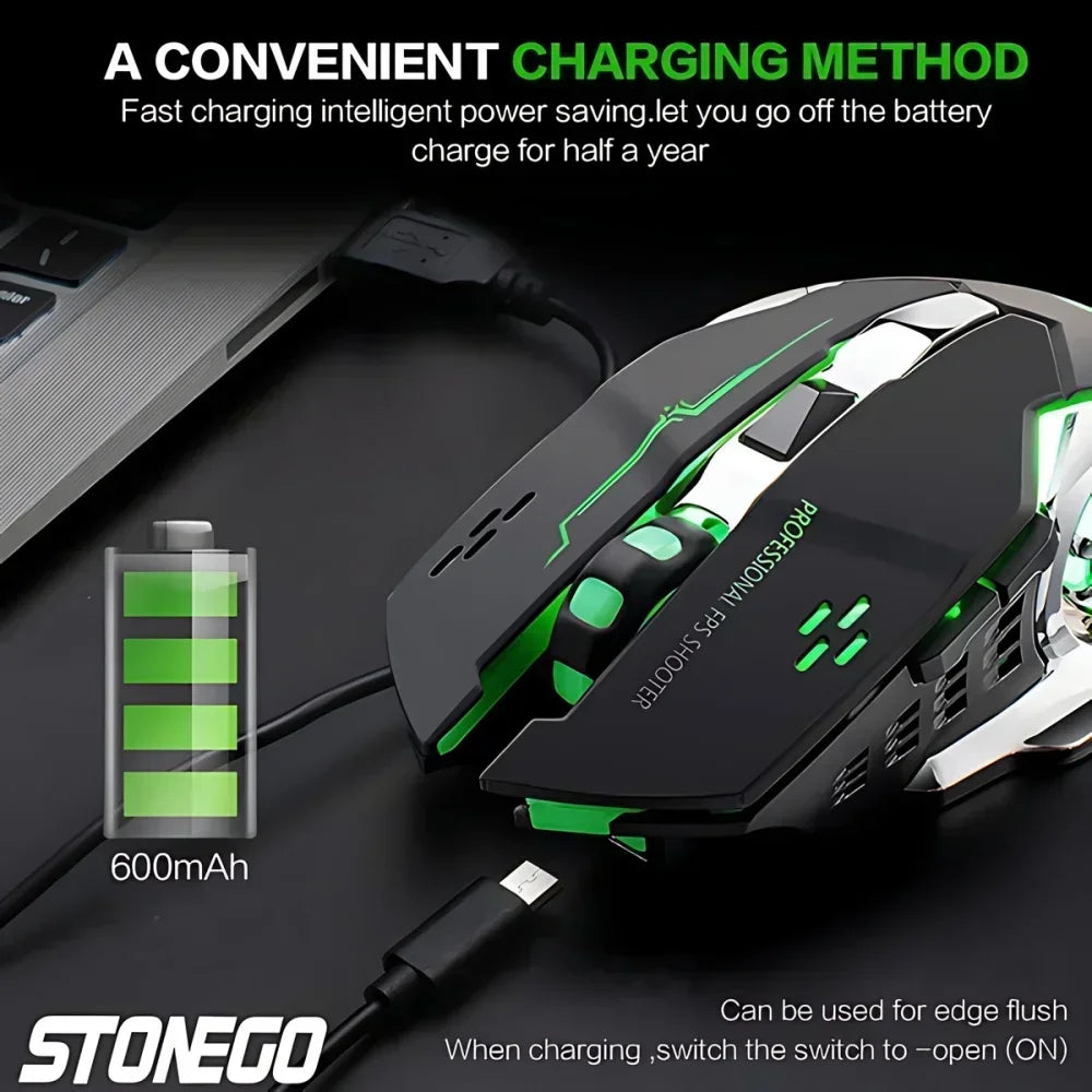 STONEGO 2.4G Wireless Bluetooth Mouse USB Computer Game Mouse with Receiver LED Colorful Changing Optical Silent Ergonomic