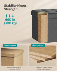 SONGMICS MAZIE Collection - 15 Inches Folding Storage Ottoman Bench, Ottoman Foot Rest, End of Bed Bench, Storage Chest