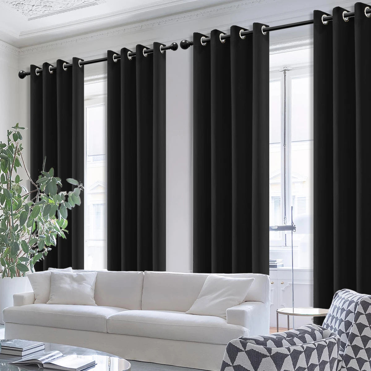 4PCS Blackout Curtains, Heat-Insulated Grommet Curtains For Bedroom Darkening, Noise Reduction Curtains For Living Room