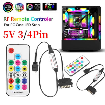 5V RF Wireless Remote Control Battery Powered 2.4G RGB LED Controller 17 Keys Accessories 3 Pin To SATA 4Pin for Computer Case