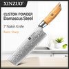 XINZUO 1-8pcs Kitchen Knife Set 73 Layers Custom Damascus Steel 15°±1 Per Side Steel Blade with Olive Wood Handle