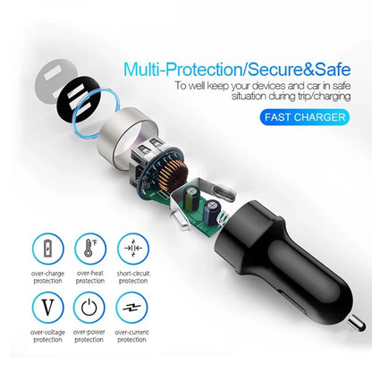 Cigarette Lighter Socket Dual USB 2 Port Car Charger Adapter 3.1A Super Fast Charging Aluminum Alloy 17.5W Voltmeter LCD Display