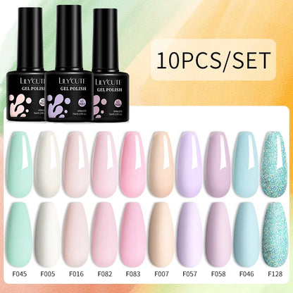 LILYCUTE 10PCS/Set Набір гель-лаків для нігтів Рожевий фіолетовий гель для нігтів Напівперманентний УФ світлодіодний лак Nail Art Design Soak Off Набір гелів для нігтів