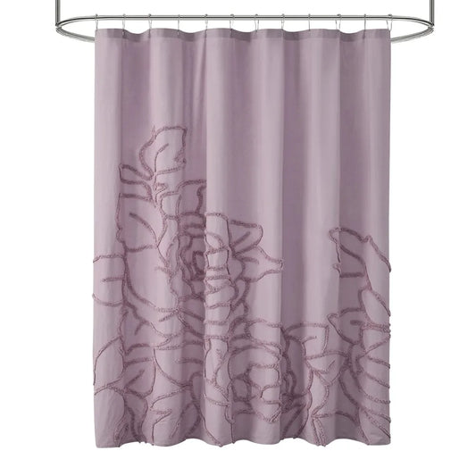Rose Pink Botanical Branch Chenille Cotton Shower Curtain, 72" x 72", Machine washable for quick and easy care