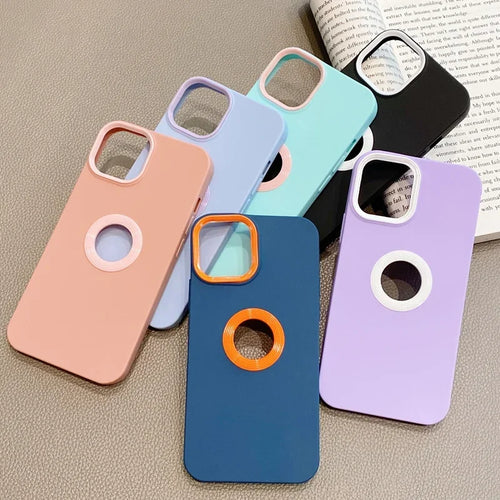 DIY Luxury Soft Silicone Logo Hole Phone Case For iPhone XR like 12,13 Candy Color Cover for iPhone 11 to 13Pro 14 15 16 Pro